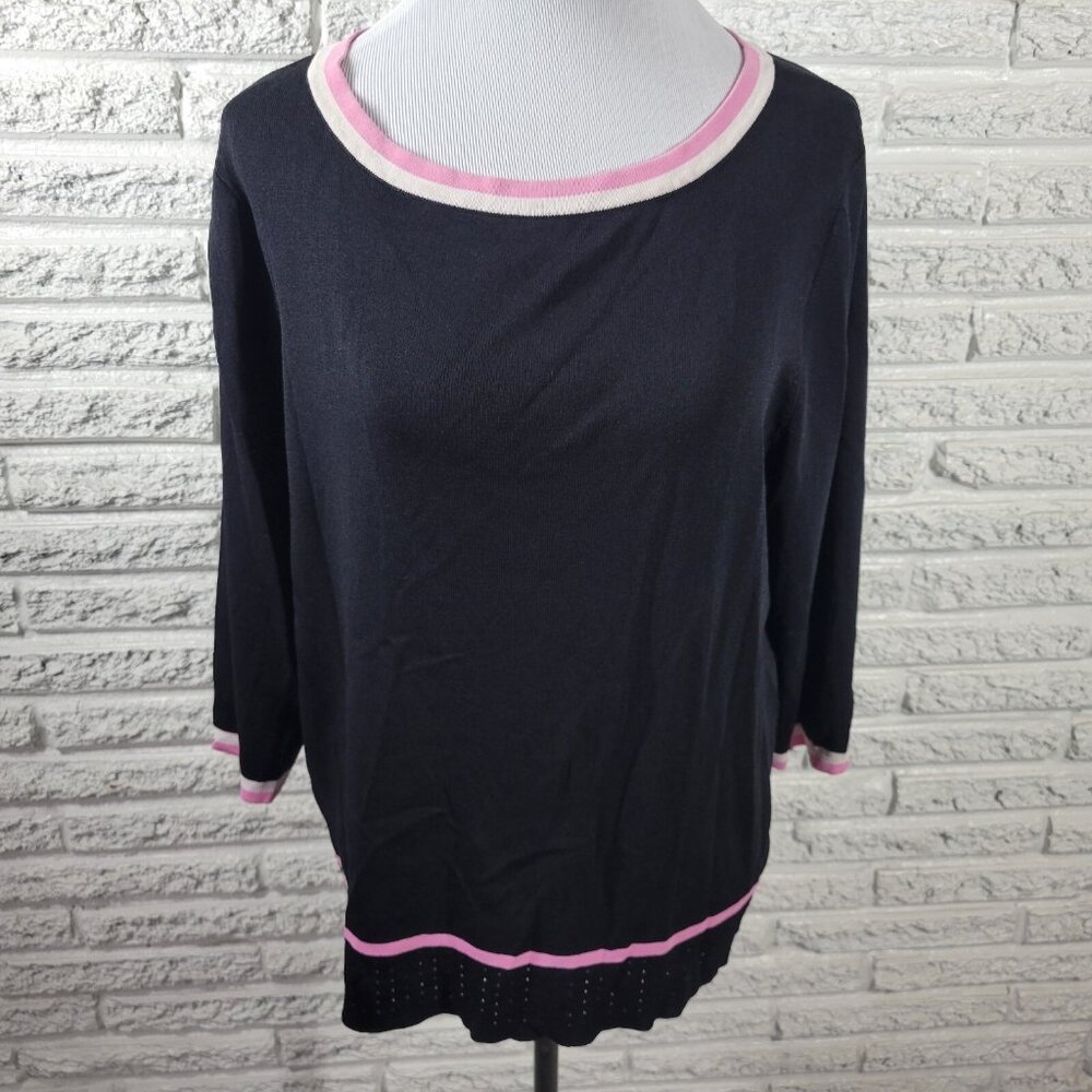 Grace Dane Lewis 1X Plus Black Knit Top 3/4 Sleeve Round Neck Rayon BLA111E